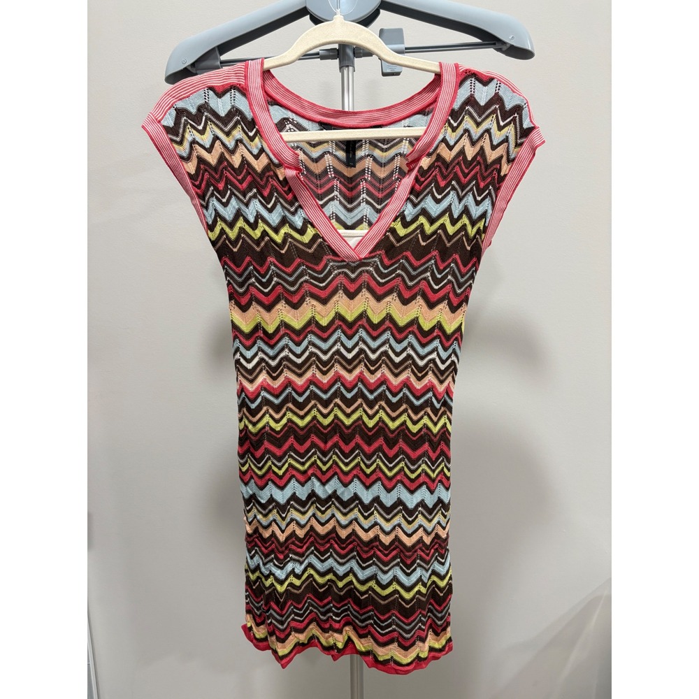 BCBG Maxazria Silk Open Knit Chevron Stripe Layered Y2K 2000s Mini Dress XS